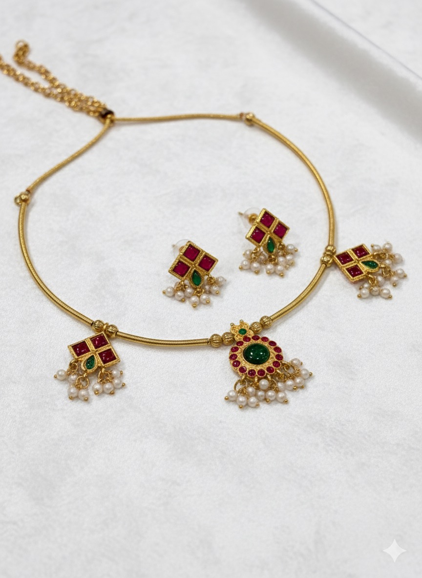 traditional gold-toned necklace and earring set