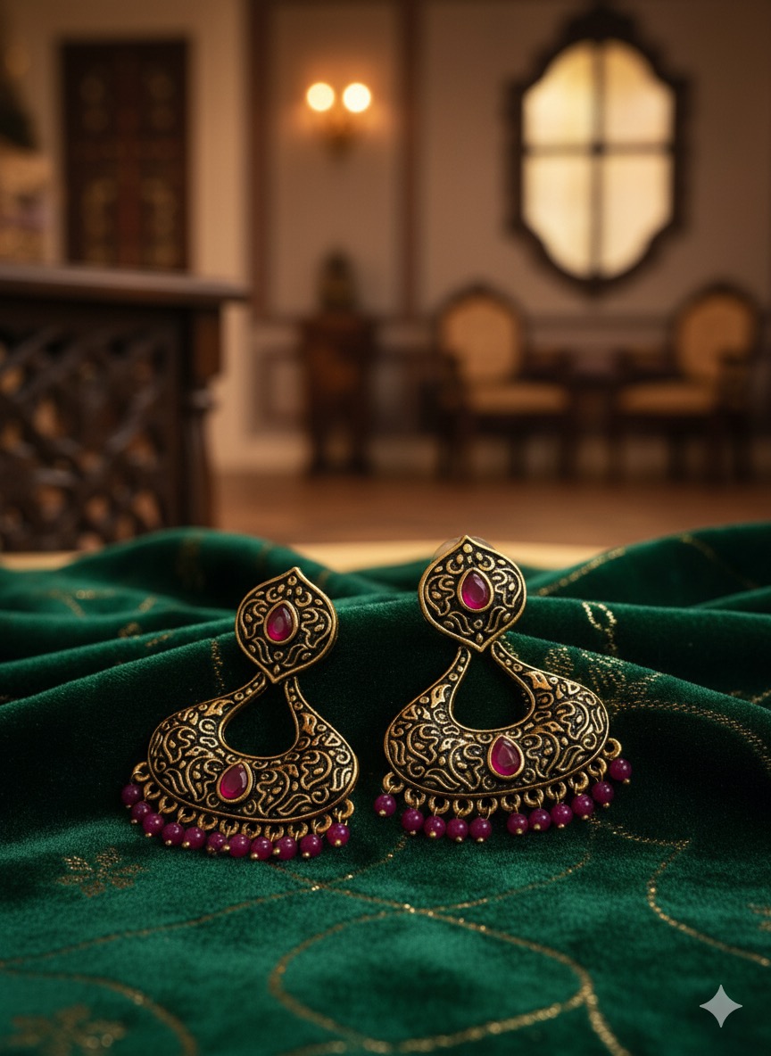 Regal Kundan-Style Jhumka Drop Earrings