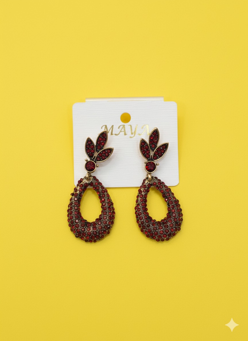 Deep Red Teardrop Dangle Earrings
