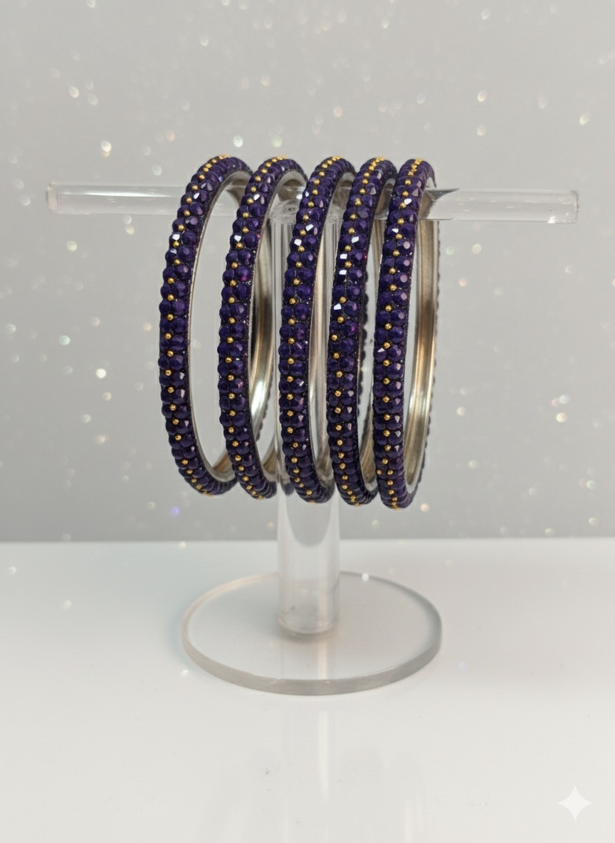 "Royal Amethyst Sparkle" Bangle Set with Gold Accents (Set of 4)