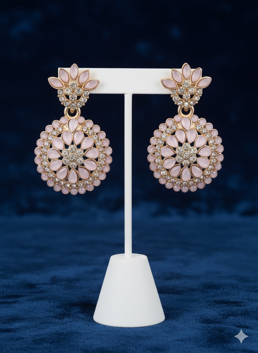 Pink Stone Cluster Drop Earrings