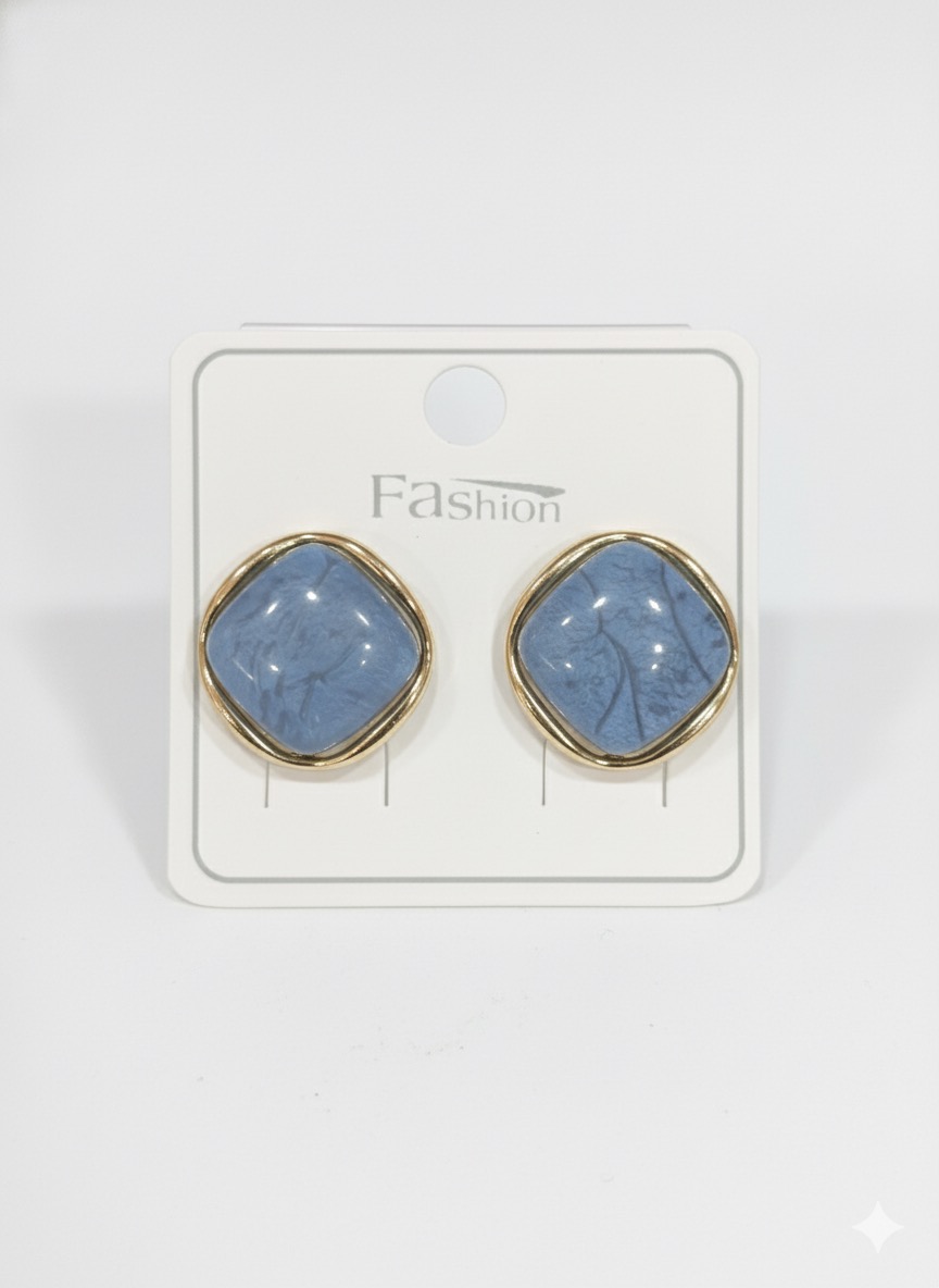 Elegant Blue Marble Square Stud Earrings