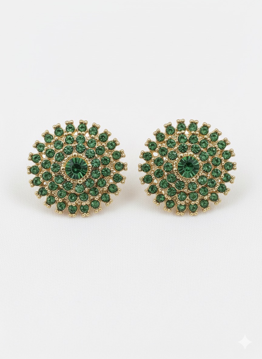Emerald Green Crystal Cluster Stud Earrings