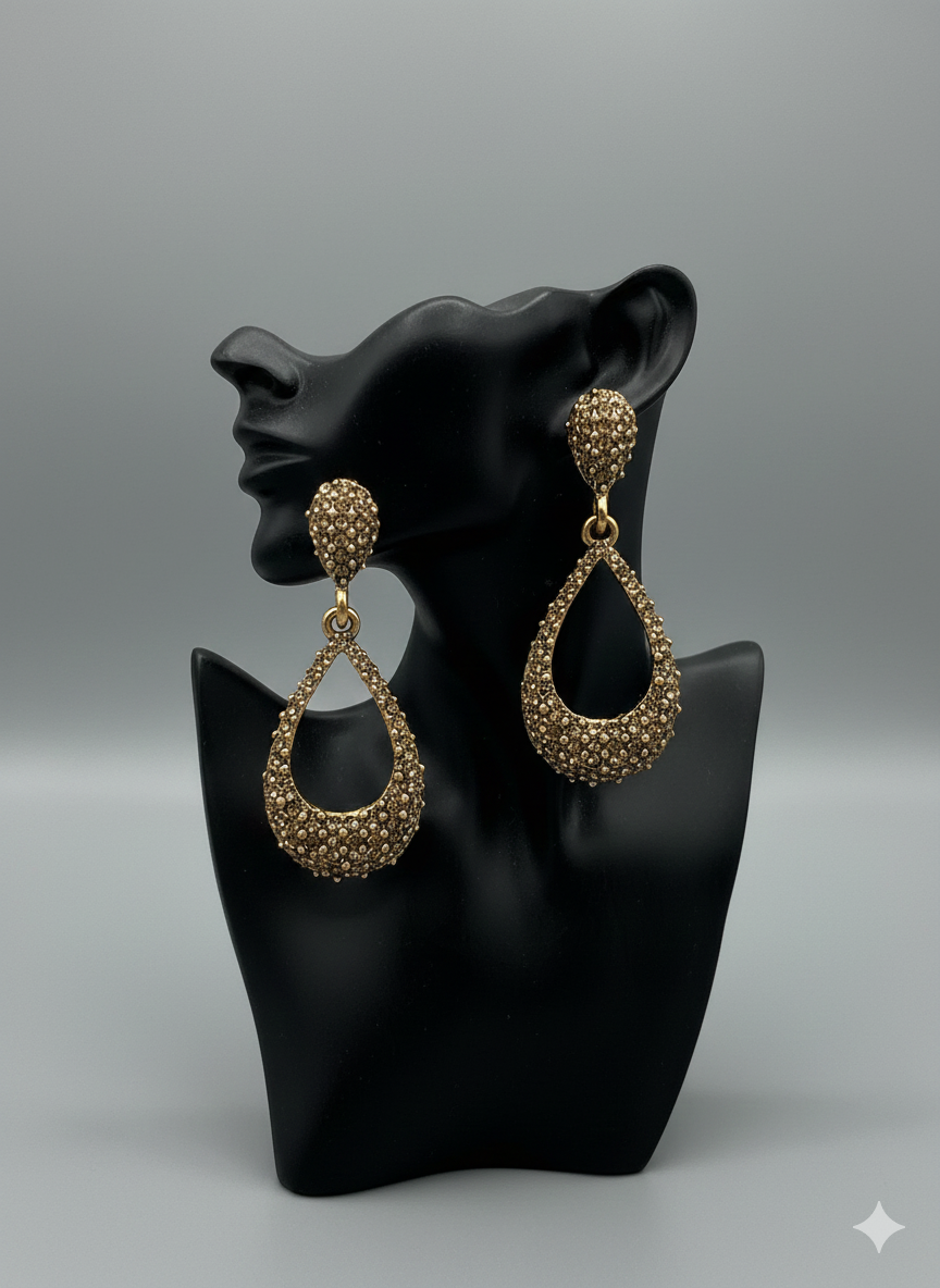 Antique Gold-Tone Teardrop Chandelier Earrings